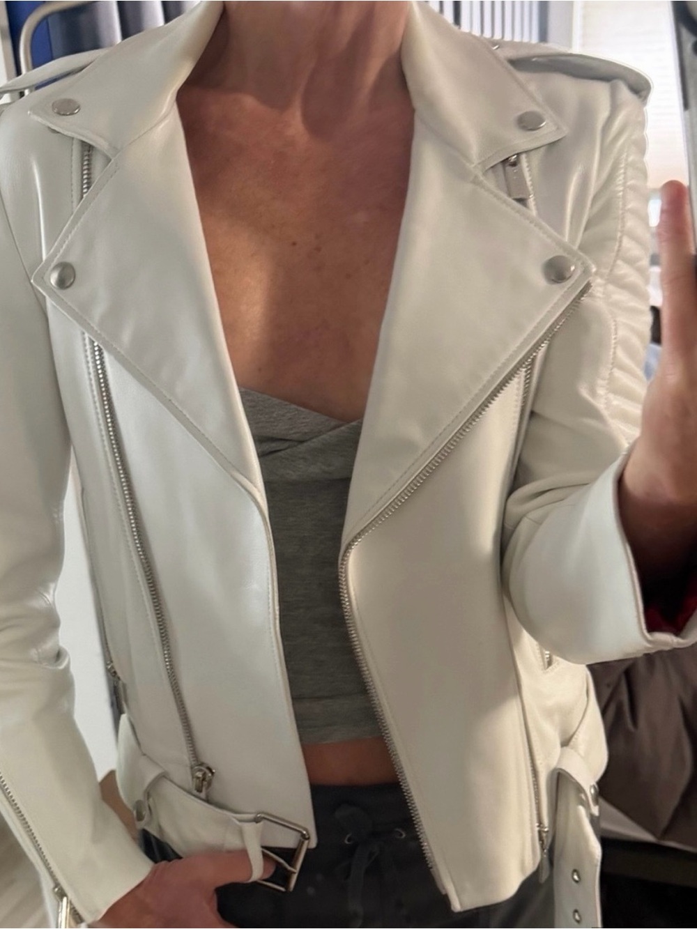 ANINE BING CASSIDY LEATHER JACKET White, Size XS
